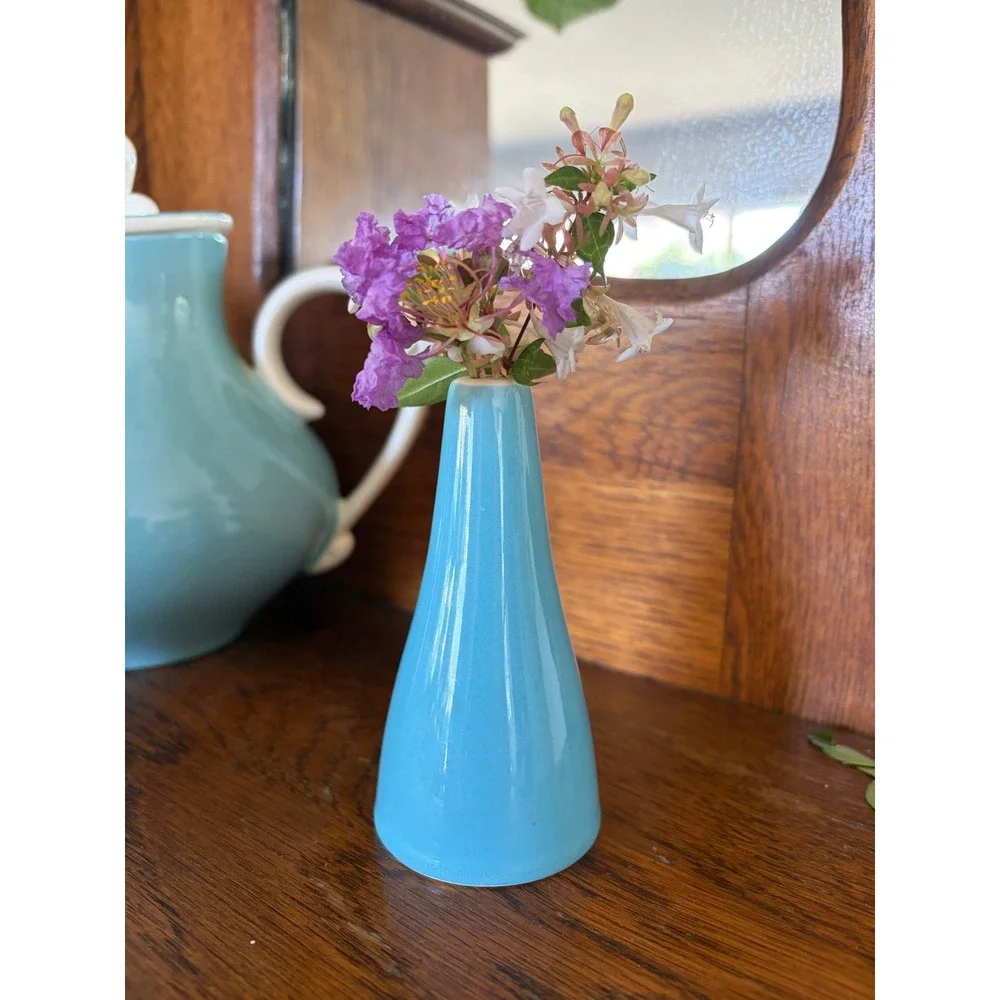 Vintage Mid Century Modern Turquoise Blue Ceramic Teapot & Shaker Set MCM Retro